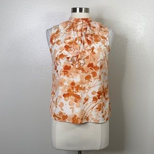 Talbots Orange Floral Print Sleeveless Ruffle Top